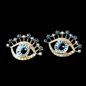 Blue Evil Eye with Lashes Post Earrings NWT